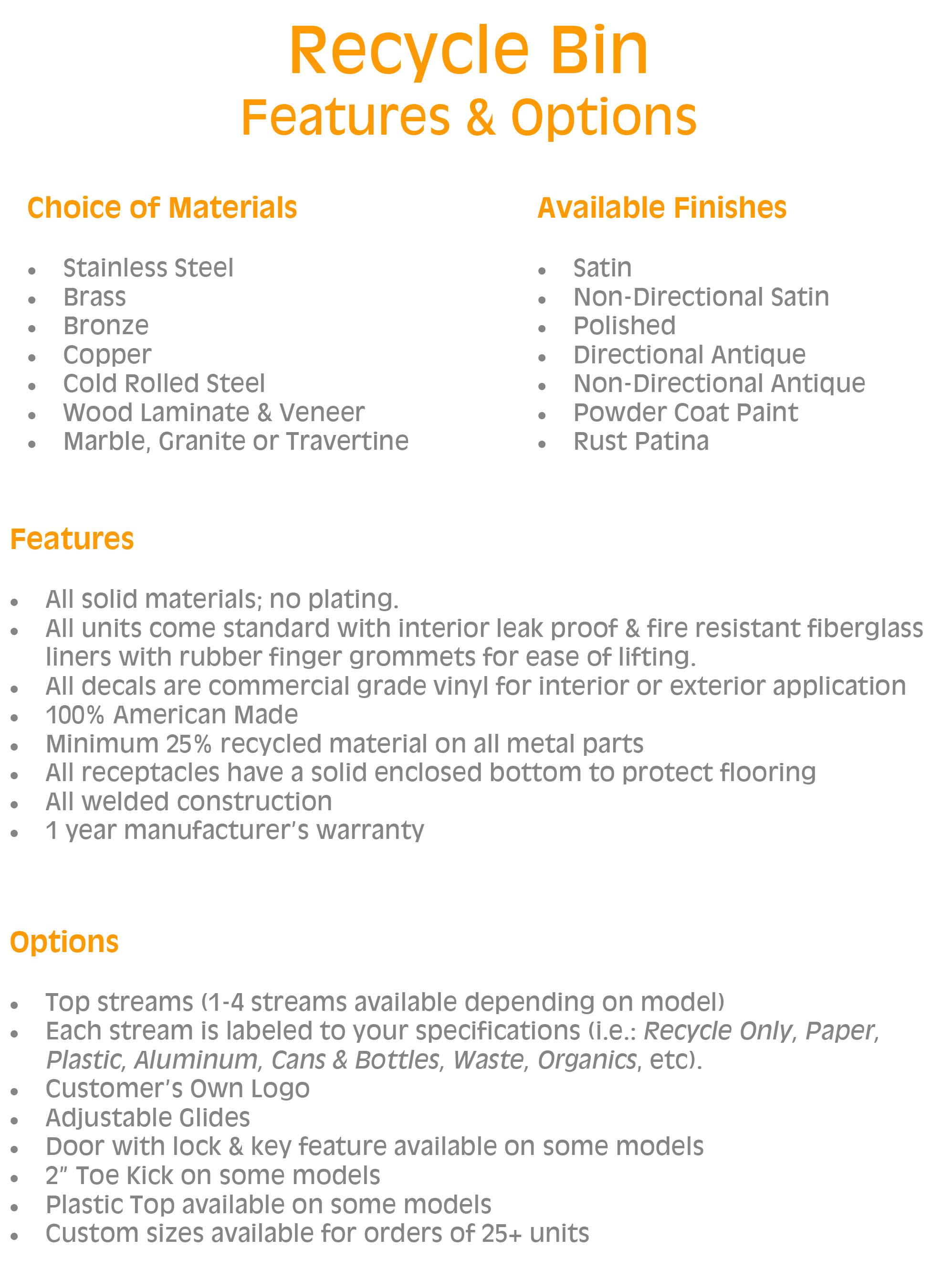 Options and materials